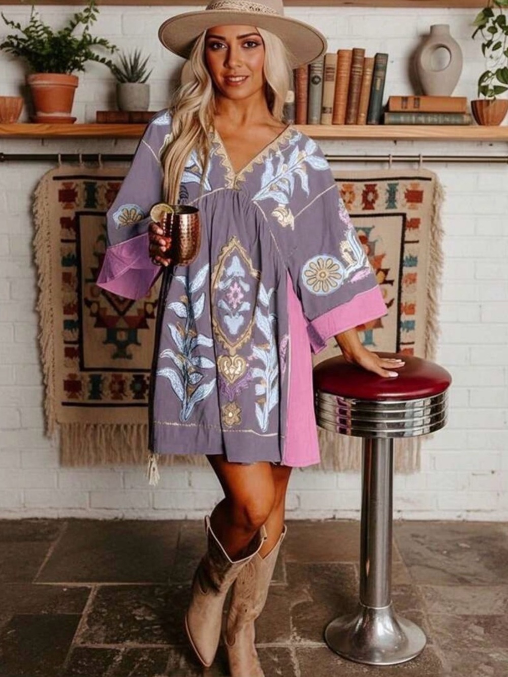 SHEIN Purple & Pink Floral Mini Dress